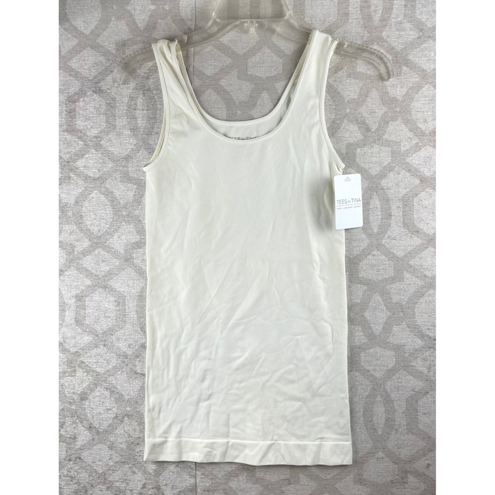 Tees by Tina Smooth Tank Women OS Cream NEW Seamless Scoop Neck Nylon USA